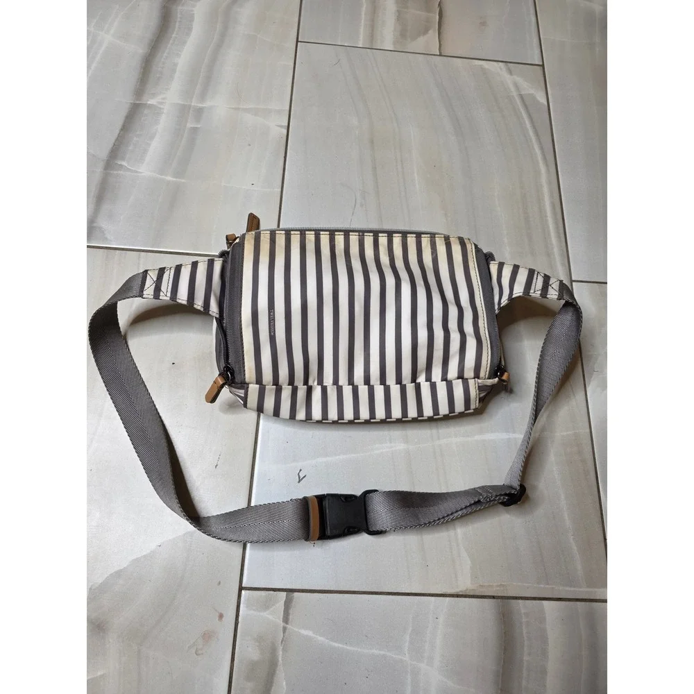 TwelveLittle Stripe Fanny Pack Waist Bag Nylon‎ Tan Cream Brown Adjustable Strap